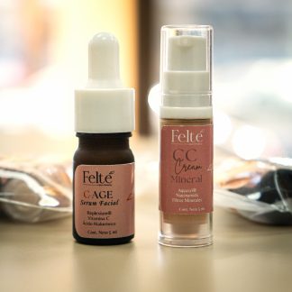 Mini Kit Antiage Felté de 5ml. Incluye Serum C-AGE (Vitamina C) y CC Cream Mineral (FPS 25+). Kit de prueba de dermocosmética natural.