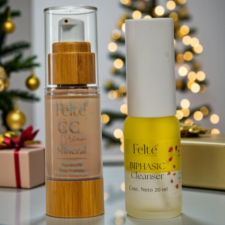 Kit Navidad Felté CC Cream Mineral tono medio y Limpiador Bifásico 20ml mini. Maquillaje de tratamiento con FPS 25+.